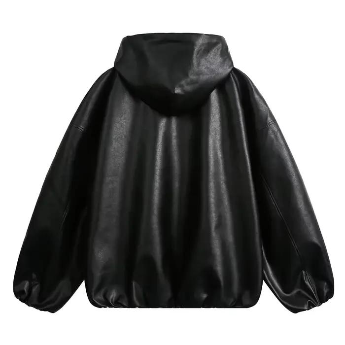 Veste en cuir PU noire unie style vintage pour hommes coupe ample faire du shopping occassions spéciales