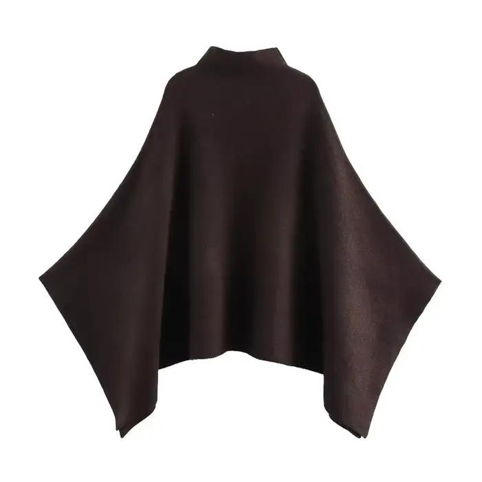 Manteau cape asymétrique en tricot pour femme, style européen, collection 2026