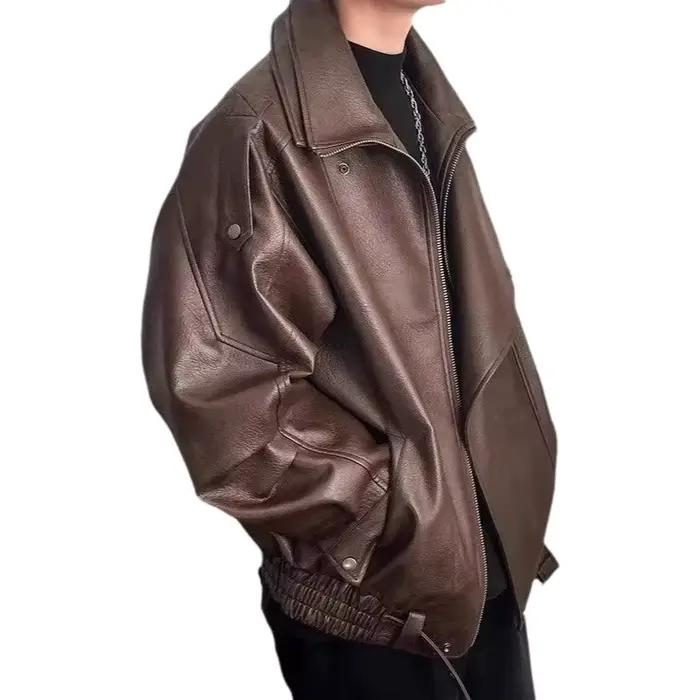 Blouson en cuir pour homme style motard à double col