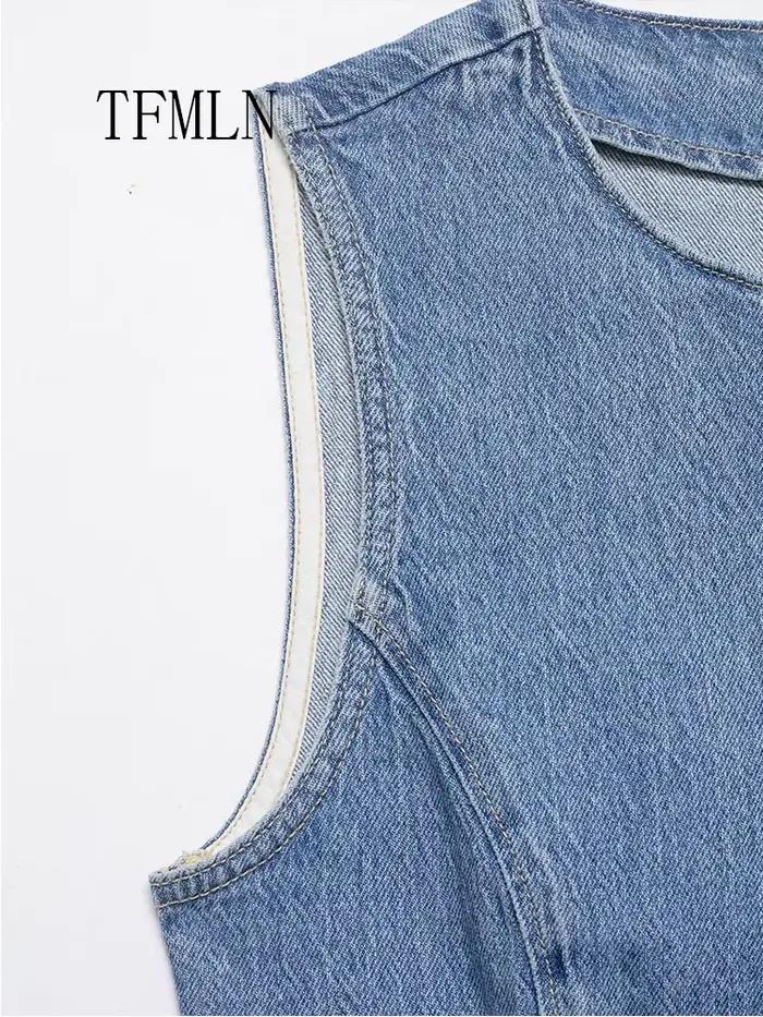 Gilet en jean vintage femme printemps été 2026 élégant style urbain coupe ajustée occasionnels vestes d'extérieur sans manches col rond polyester confortable