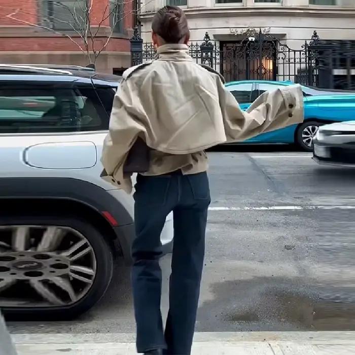 Trench-Coat court rétro décontracté à Double boutonnage pour femmes
