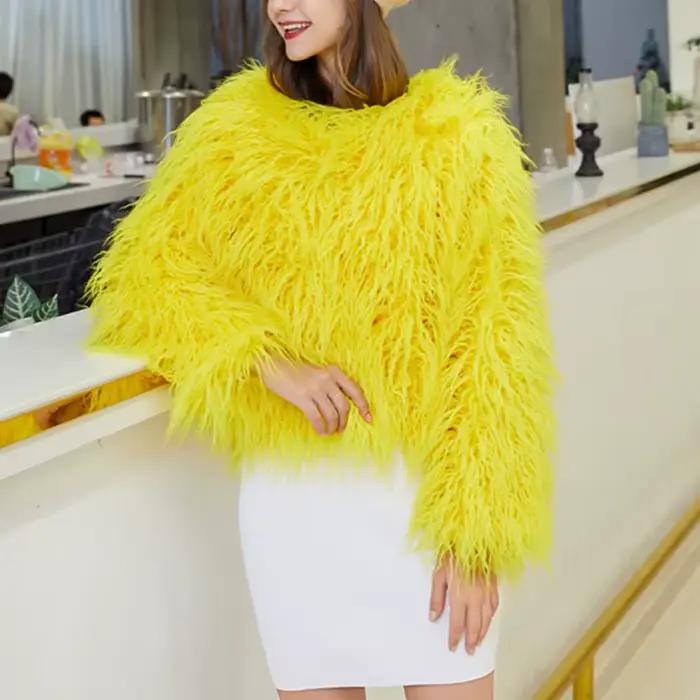 Bonne veste mongole en fausse fourrure moelleuse pour femmes automne hiver vêtements de mode couleur unie à manches