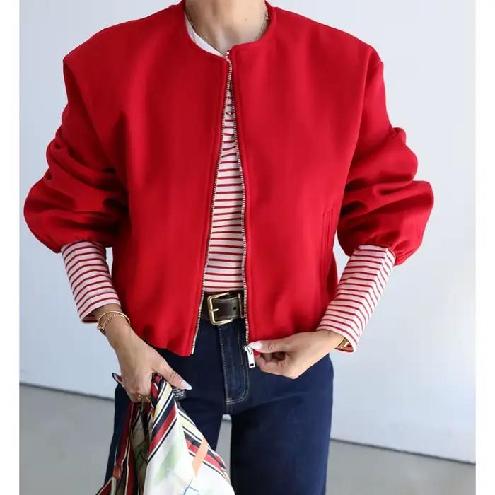 Mujer Bomber Vest Femme Polyester Solide Sportif Vestes Courtes à Manches Longues Pour Entrainements et Sorties Spéciales