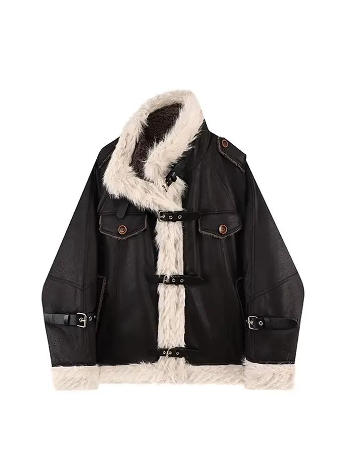 Veste en cuir marron pour femme