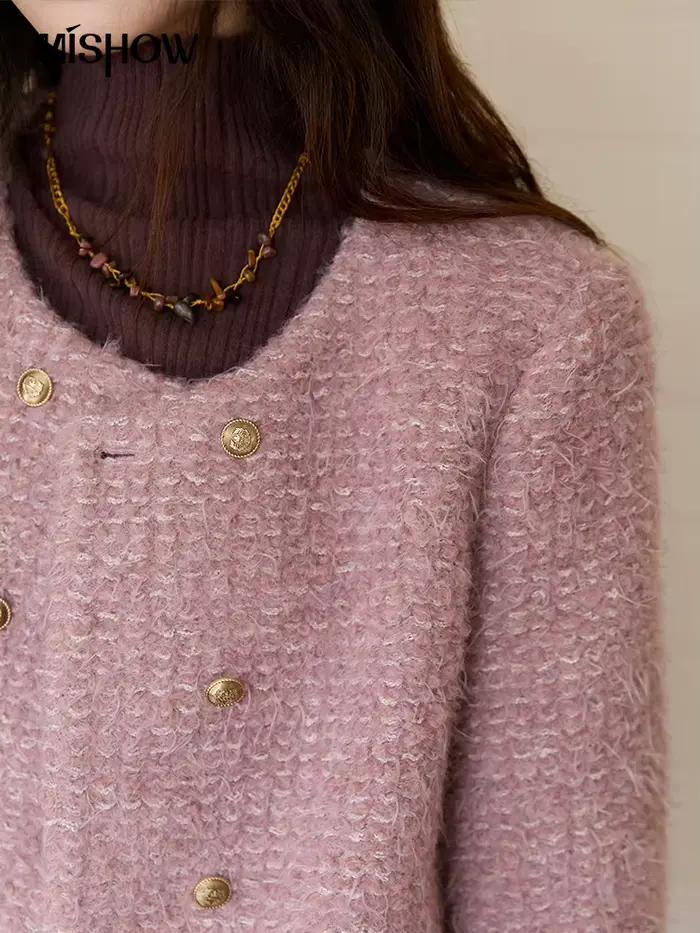 MISHOW manteau en laine femme 2025 violet luxe col rond Double boutonnage Tweed