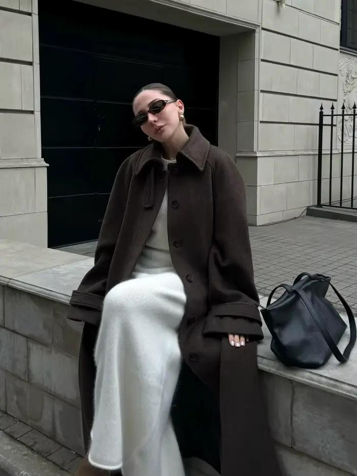 Manteau Long en laine pour femme, élégant, col montant, mode, solide, simple boutonnage, poches, ceinture, pardessus, Chic, vêtements de rue, hiver
