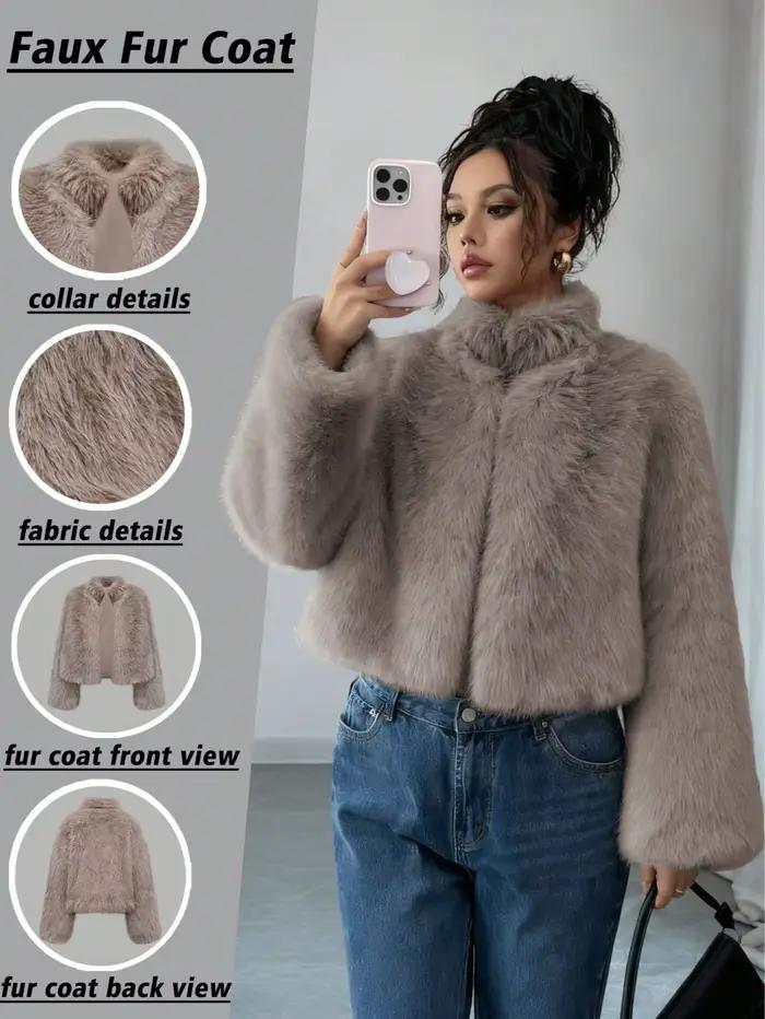 Manteau court de luxe en fausse fourrure pour femme