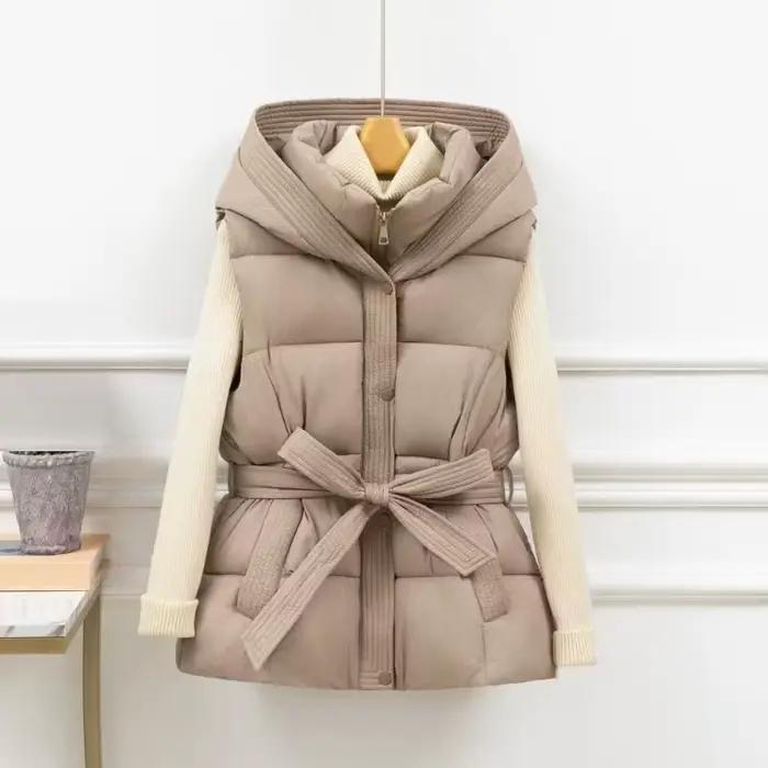 Hiver vers le bas coton gilet veste femmes 2025 nouveau sans manches à capuche bouffant Parkas chaud