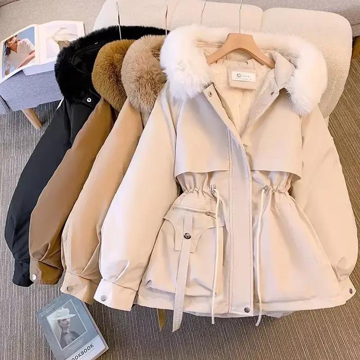 Veste d'hiver à capuche doublée polaire pour femme
