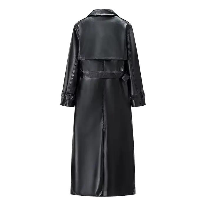 Trench-Coat Long en Faux cuir pour femme