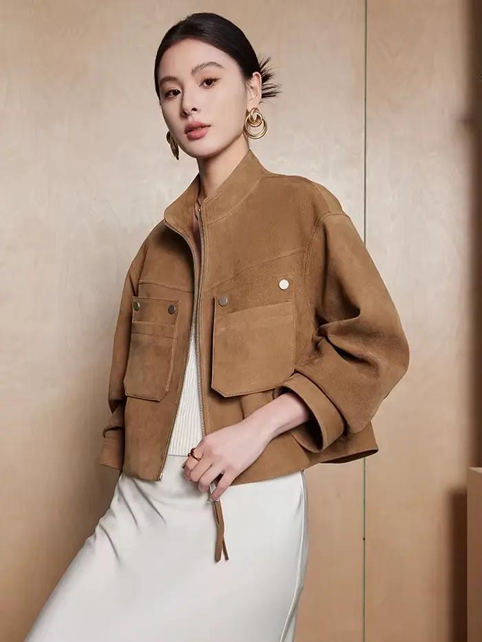 Vestes courtes en cuir véritable pour femmes