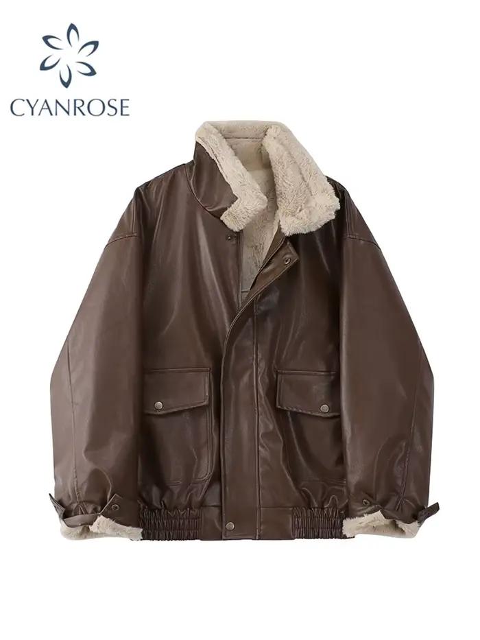 Veste d'hiver en cuir et fourrure pour femme