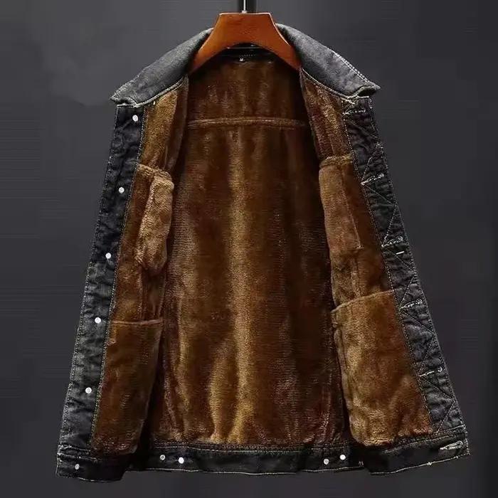 Veste en jean décontractée pour homme, doublée polaire, style vintage, grandes poches, coupe ample, tendance, gris, pour l'automne et l'hiver