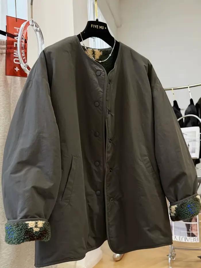 Veste en peluche réversible grande taille vêtements pour femmes Style japonais coréen paresseux décontracté Vintage laine d'agneau manteau polaire w1440