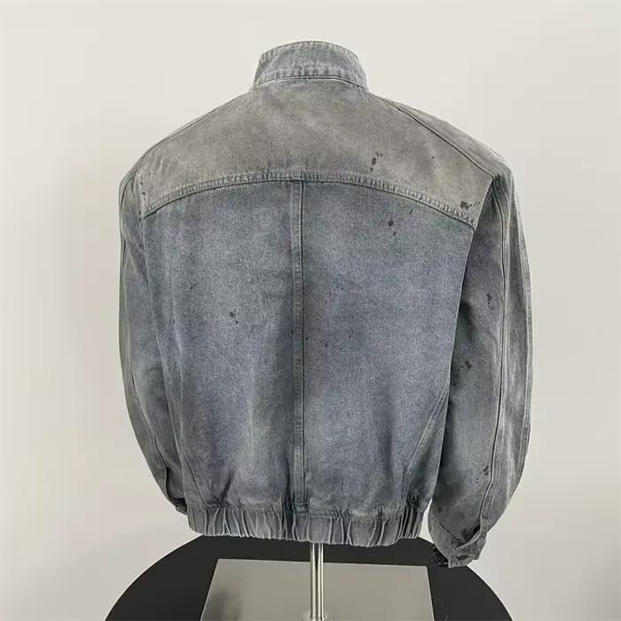 Veste en jean sale d'Ayrbao veste ample décontractée manteau col montant vestes hommes ambiance américaine mode de rue printemps automne