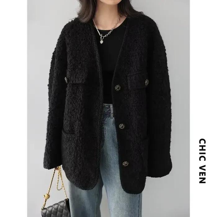 CHIC VEN-Manteau en laine vintage pour femme