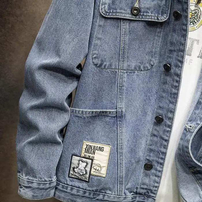 Veste en jean Vintage américaine élégante bleu/noir pour homme, vêtements de travail amples, haut d'automne et d'hiver