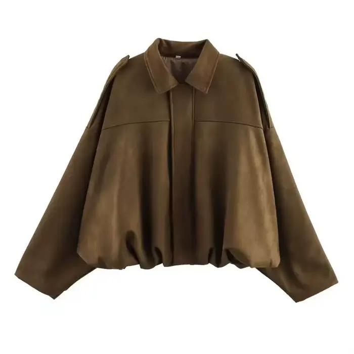 Blouson aviateur femme 2026 printemps automne cuir similicuir design décontracté et élégant coupe ample manches chauve-souris streetwear occassions spéciales et quotidiennes