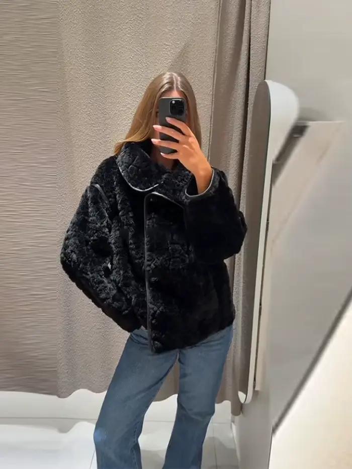 Veste de fourrure à simple boutonnage pour femme