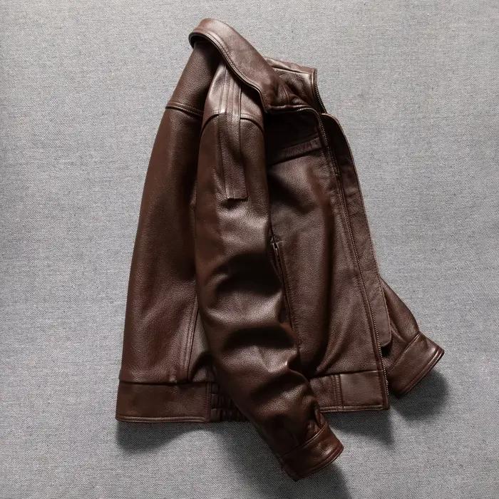 Veste en cuir marron pour homme