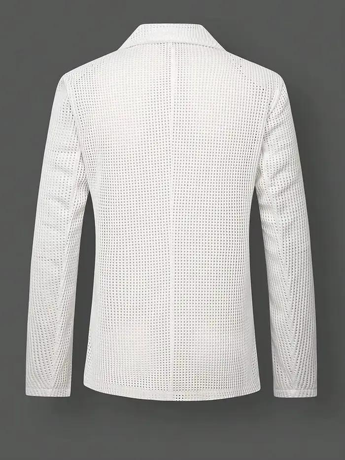 Veste décontractée pour homme à carreaux texturés, mode printemps, couleur unie, col rabattu boutonné, blazer, manteau vintage pour homme