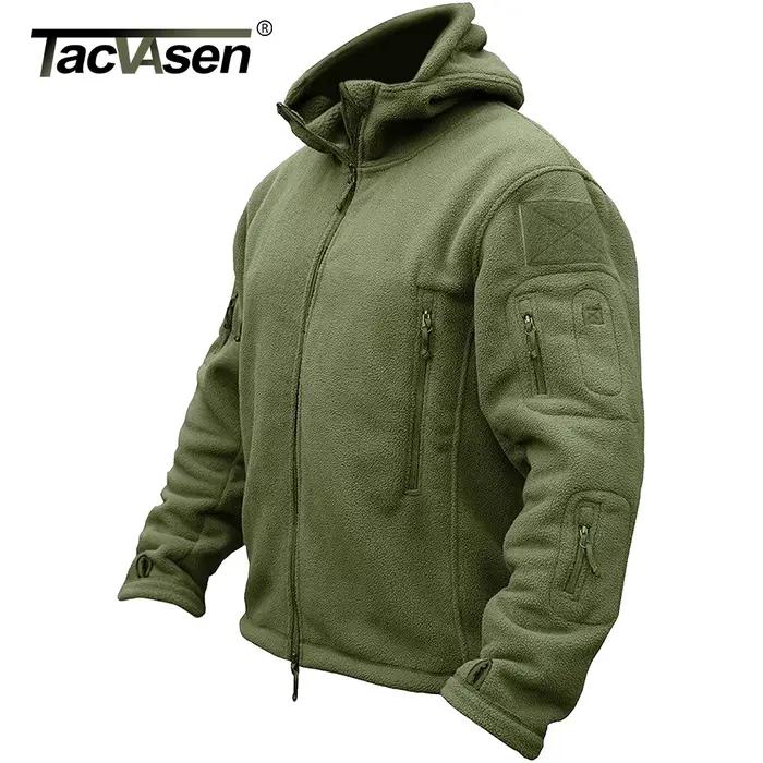 TACVASEN Veste polaire à capuche pour homme automne hiver chaud fermeture éclair complète randonnée en plein air travail camping manteau avec plusieurs poches zippées