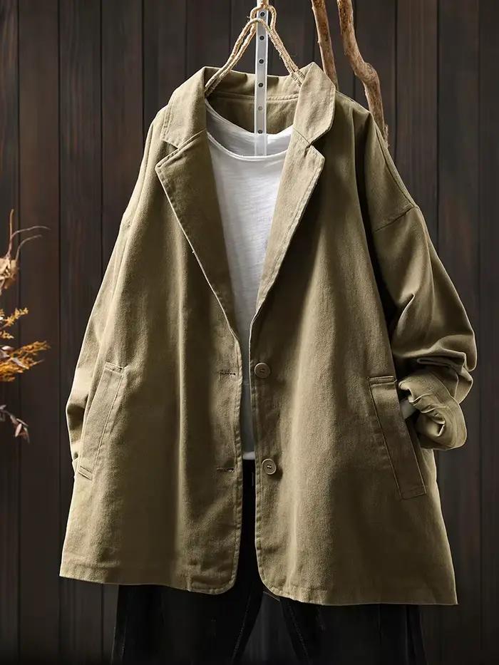 Haute qualité femmes décontracté manteaux sur mesure nouveauté 2025 automne Style Vintage couleur unie ample femme coton vêtements d'extérieur M1895