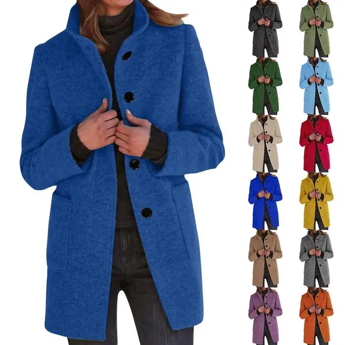 Femmes laine Cardigan manteaux avec poches dames revers longue veste manteau mode solide décontracté hiver vestes pour femmes Plus manteau