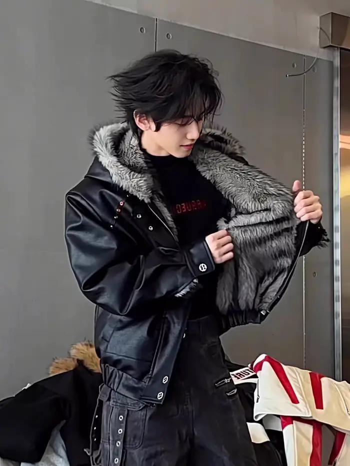 Bonne qualité en cuir PU fausse fourrure veste