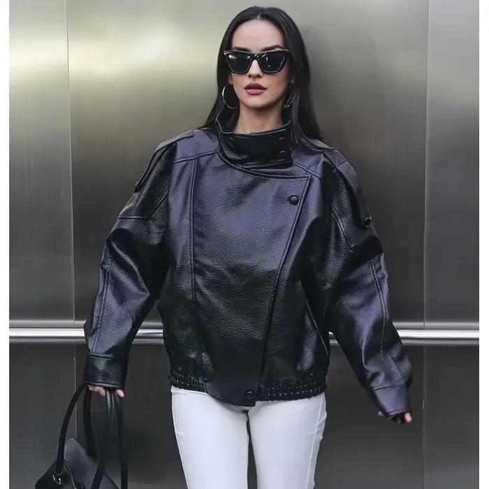 MUJER Faux cuir femme veste noir surdimensionné Bomber vestes pour femmes vêtements d'extérieur hiver pardessus