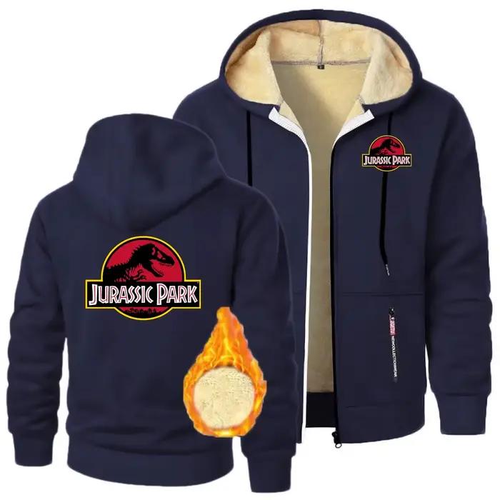JURASSIC PARK dinosaure monde sweats hiver épaissir laine d'agneau polaire veste hommes fermeture éclair à capuche manteaux vêtements d'extérieur lourds
