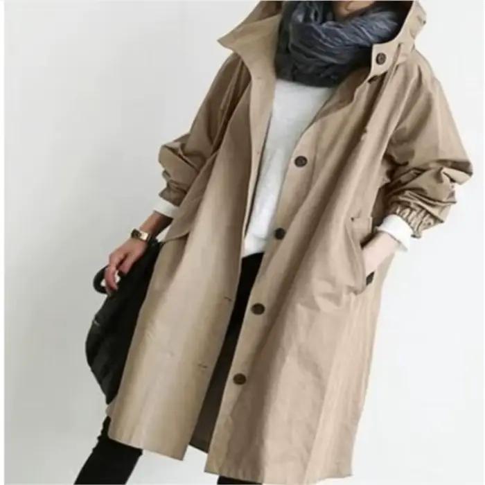 Manteau long à capuche pour femme style décontracté haute qualité polyester tranchée automne hiver 2024 polyvalent pour femmes occassions variées