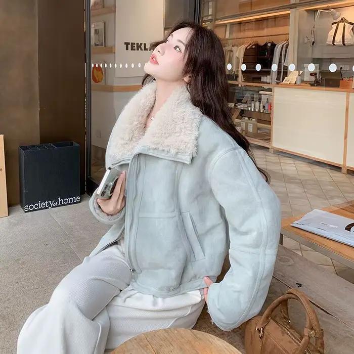 Manteau en fausse fourrure pour femme, veste matelassée unie, col rabattu, manches longues, fermeture éclair, coupe droite, style bureau décontracté, hiver 2026