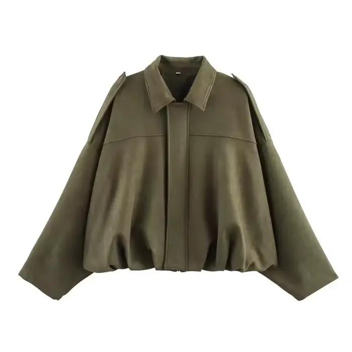 Blouson aviateur femme 2026 printemps automne cuir similicuir design décontracté et élégant coupe ample manches chauve-souris streetwear occassions spéciales et quotidiennes