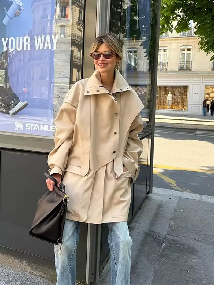 Trench-Coat mi-long kaki pour femmes