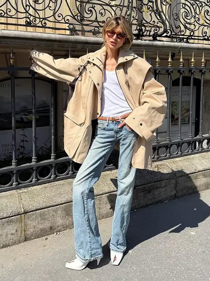 Trench-Coat mi-long kaki pour femmes