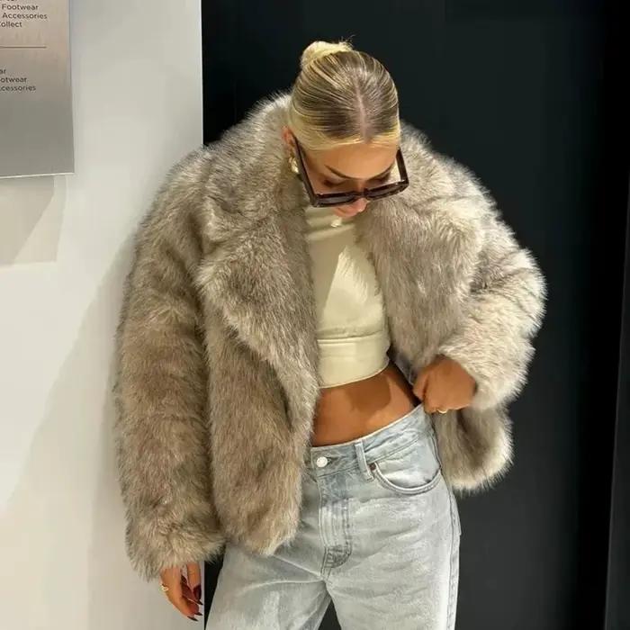 OFTBUY veste en fausse fourrure femmes Chic rue filles dégradé hiver manteau