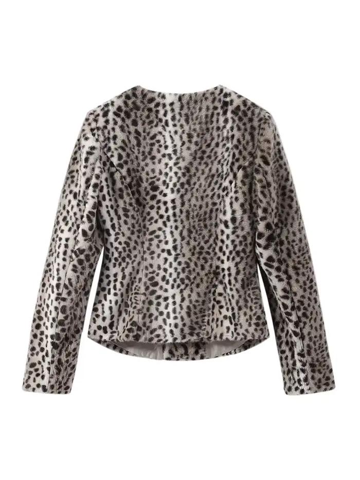 Manteaux pour femmes, veste à col rond à manches longues à imprimé léopard