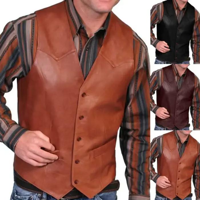 Manteau en cuir rétro à simple boutonnage pour hommes, GlaFashion, Nouveau