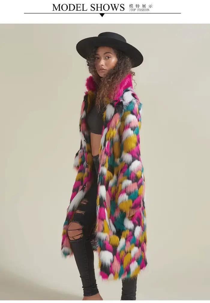 Veste en fausse fourrure de couleur arc-en-ciel pour femme