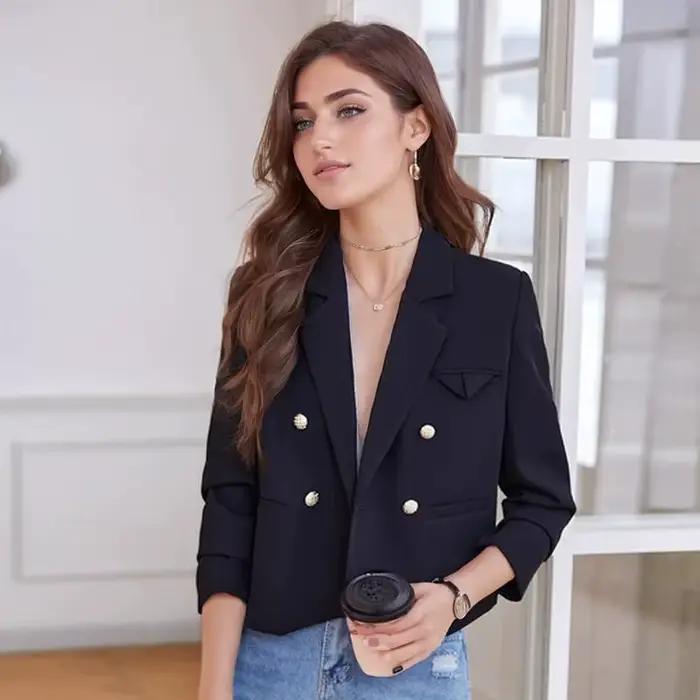 Femmes manteau court printemps printemps automne costume 2025 nouvelle mode coréenne à manches longues Chic recadrée Blazers femme veste décontracté bureau