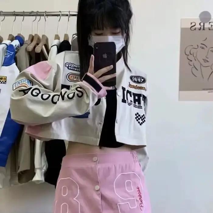 Veste de moto rose Harajuku haute couture pour femmes, veste BiggOrange à capuche, coton doux, design patchwork, vestes pour femmes occasions spéciales