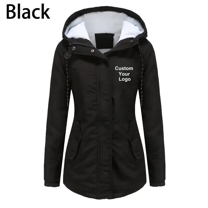 Femmes mode personnalisé votre Logo veste hiver chaud doublé veste manteau décontracté vêtements d'extérieur à capuche Parka veste avec poches