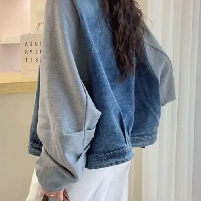 Faux deux-pièces assemblés ​ ​ Veste en jean pour femme, style européen, nouvelle collection printemps 2025, hauts amples et tendance pour femme
