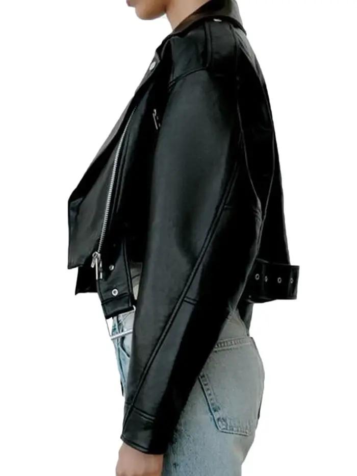 Fitaylor femmes Faux veste en cuir PU décontracté dame revers fermeture éclair courte