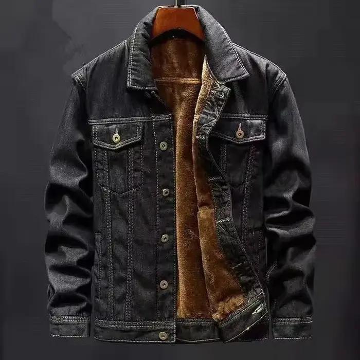 Veste en jean décontractée pour homme, doublée polaire, style vintage, grandes poches, coupe ample, tendance, gris, pour l'automne et l'hiver