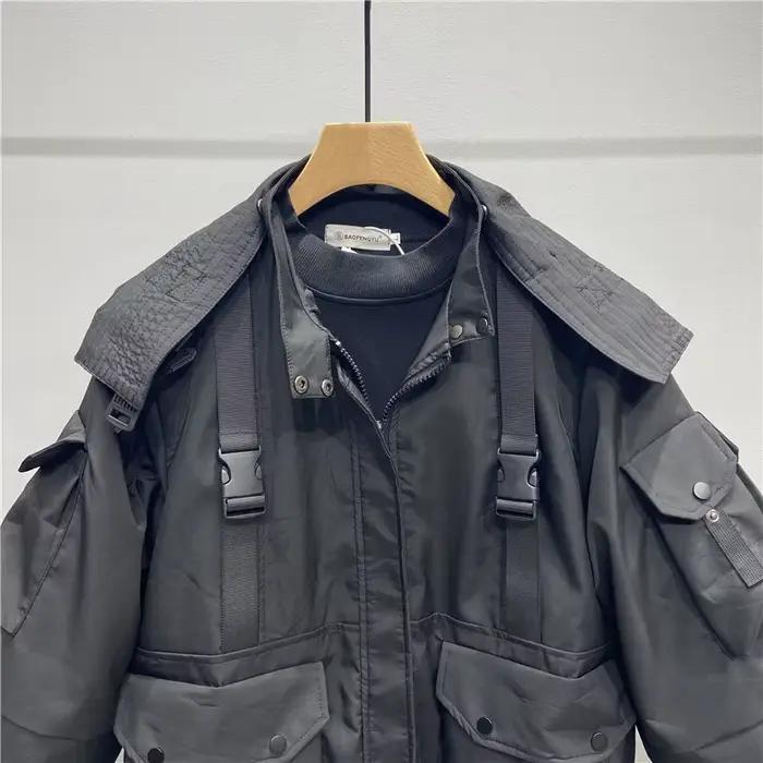 Tactique Techwear vestes à capuche homme multi-poches trois quarts manches fonctionnel Punk Cargo veste manteau