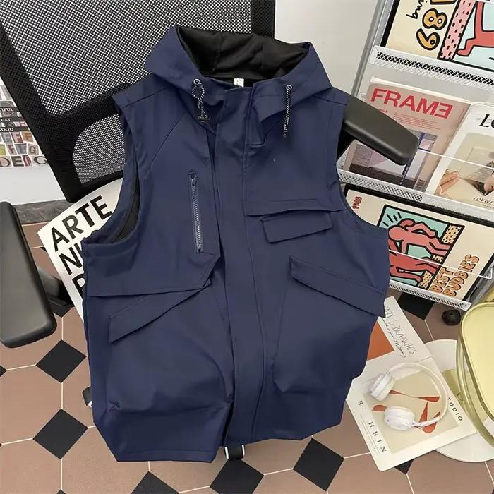 Gilet sans manches pour homme, veste d'été à poches, veste de travail ample à capuche