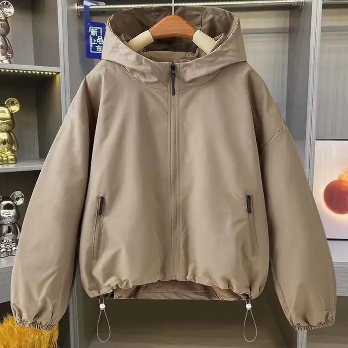 Veste décontractée pour femme, nouvelle collection printemps-automne 2026, tendance polyvalente, grande taille, coupe ample, à capuche, courte