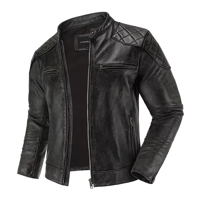 Veste d'équitation de moto en cuir rétro pour hommes